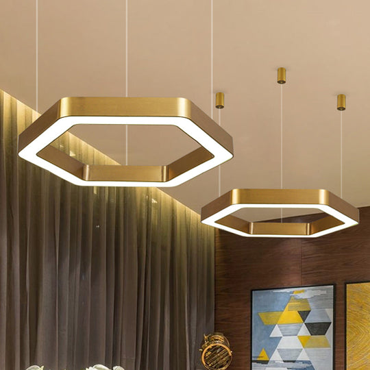 Modern Hexagon Metal Suspension Lamp - 16’/23.5’W Led Pendant Light Gold Finish Living Room