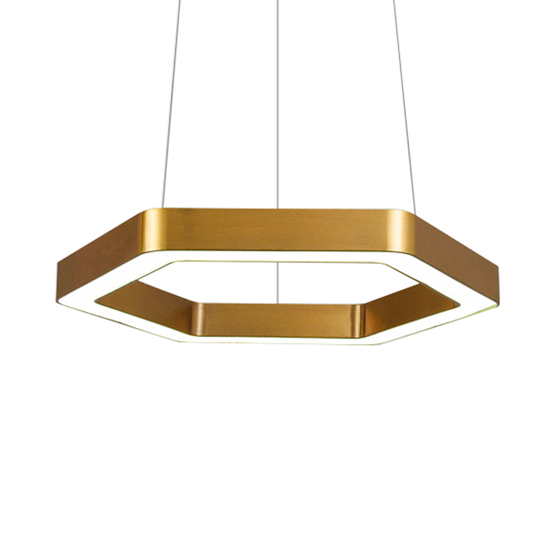 Modern Hexagon Metal Suspension Lamp - 16’/23.5’W Led Pendant Light Gold Finish Living Room