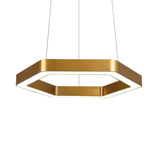 Modern Hexagon Metal Suspension Lamp - 16’/23.5’W Led Pendant Light Gold Finish Living Room