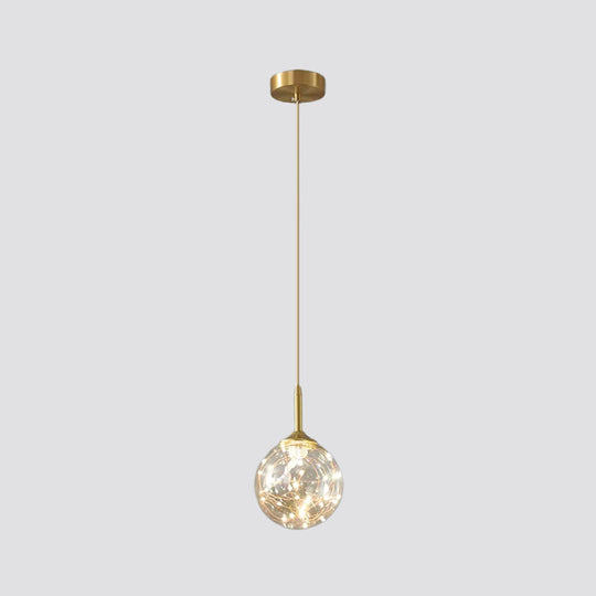 Brass Glass Led Pendant: Modern Sphere Ceiling Lamp For Dining Room