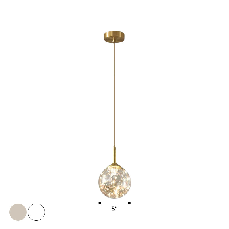 Brass Glass Led Pendant: Modern Sphere Ceiling Lamp For Dining Room