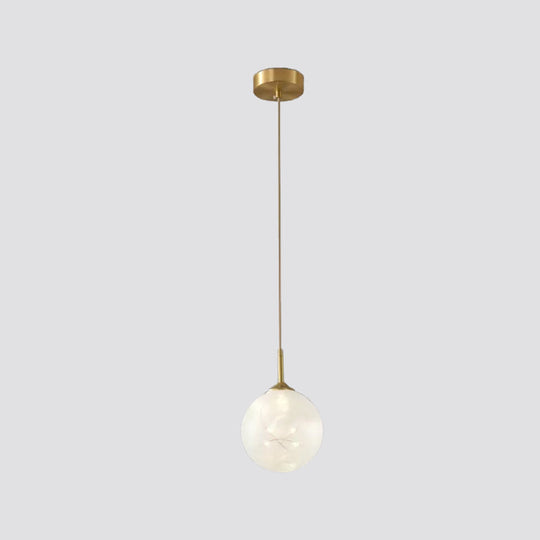 Brass Glass Led Pendant: Modern Sphere Ceiling Lamp For Dining Room