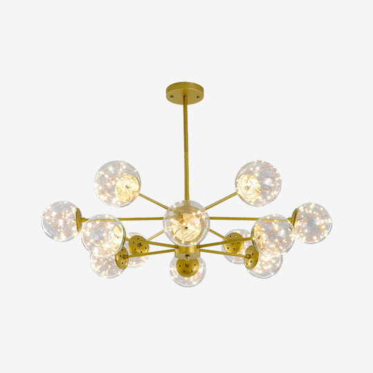 Stylish Hanging Chandelier With Led Glass Pendant Light And Radial Design 10 / Gold