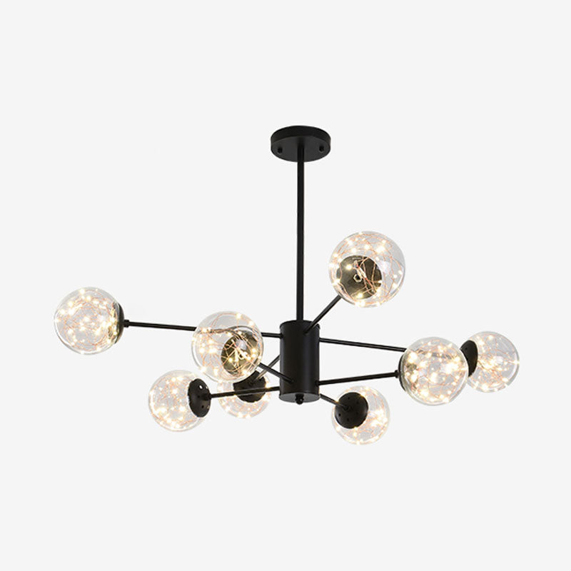 Stylish Hanging Chandelier With Led Glass Pendant Light And Radial Design 8 / Black