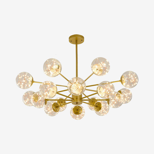 Stylish Hanging Chandelier With Led Glass Pendant Light And Radial Design 16 / Gold