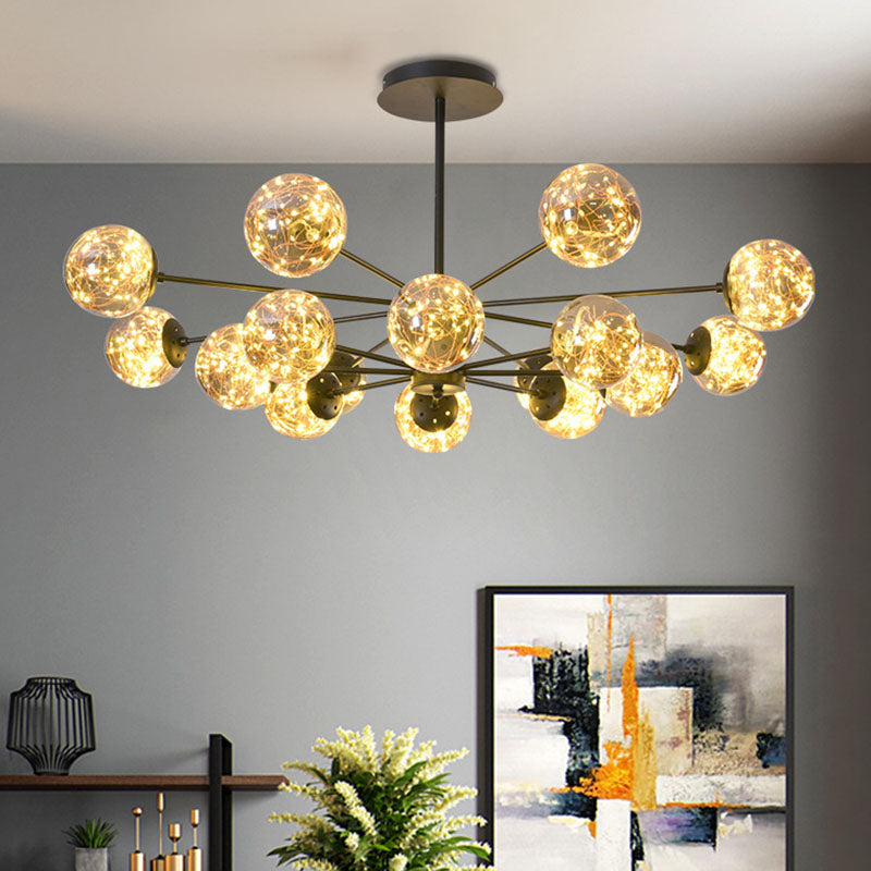 Sleek Black Spherical Pendant Light With Glass Shade – Ideal For Dining Room