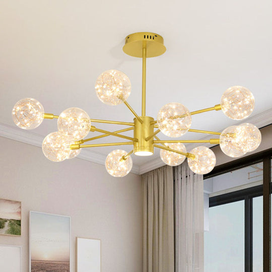 Modern Led Chandelier With Orb Glass Shade - Starburst Hanging Ceiling Light For Living Room 12 /