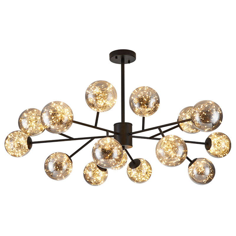 Stylish Minimalist Ball Chandelier - Starry Led Lighting Cognac Glass Bedroom Pendant