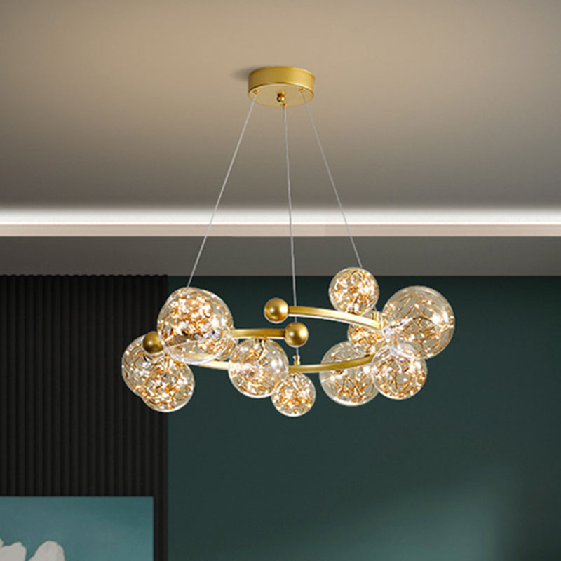 Contemporary Led Glass Orb Chandelier - Glow String & Down Lighting 12 / Gold