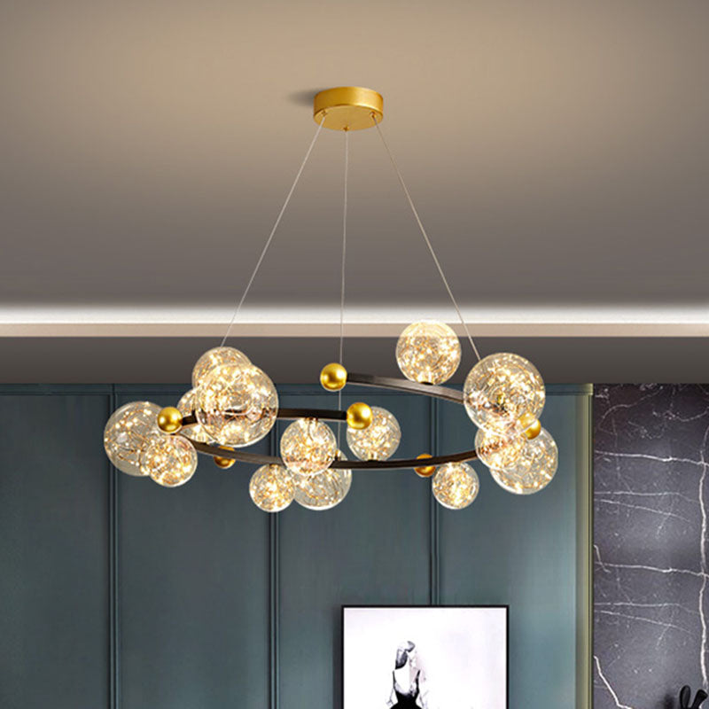 Contemporary Led Glass Orb Chandelier - Glow String & Down Lighting