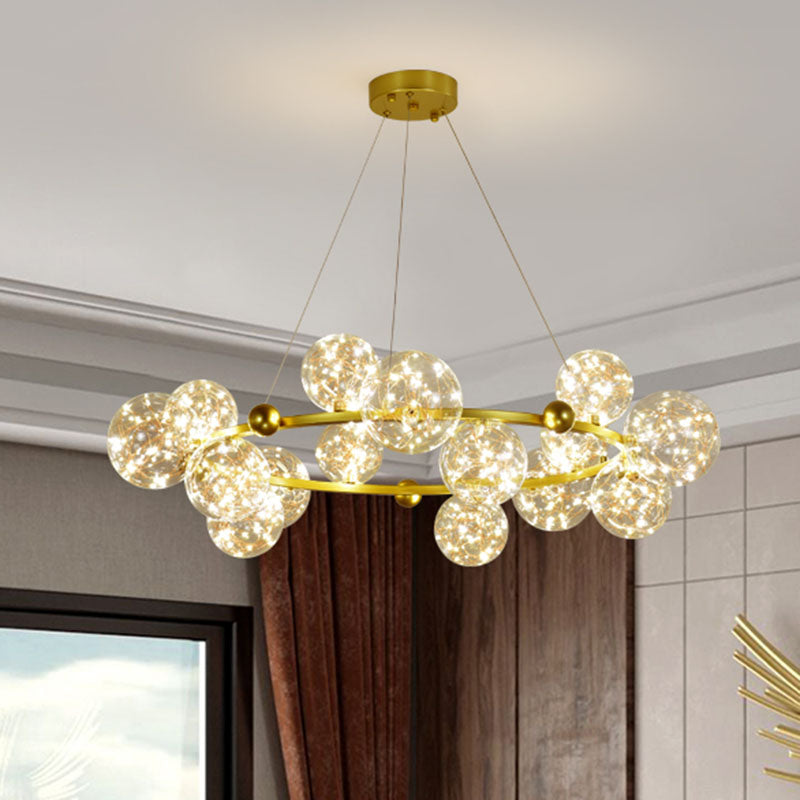 Simple Led Metal Chandelier With Starry Pendant - Clear Glass Shade