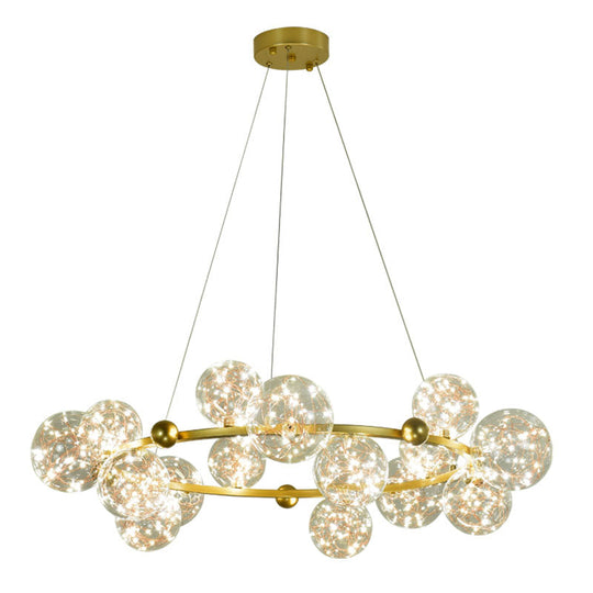 Simple Led Metal Chandelier With Starry Pendant - Clear Glass Shade