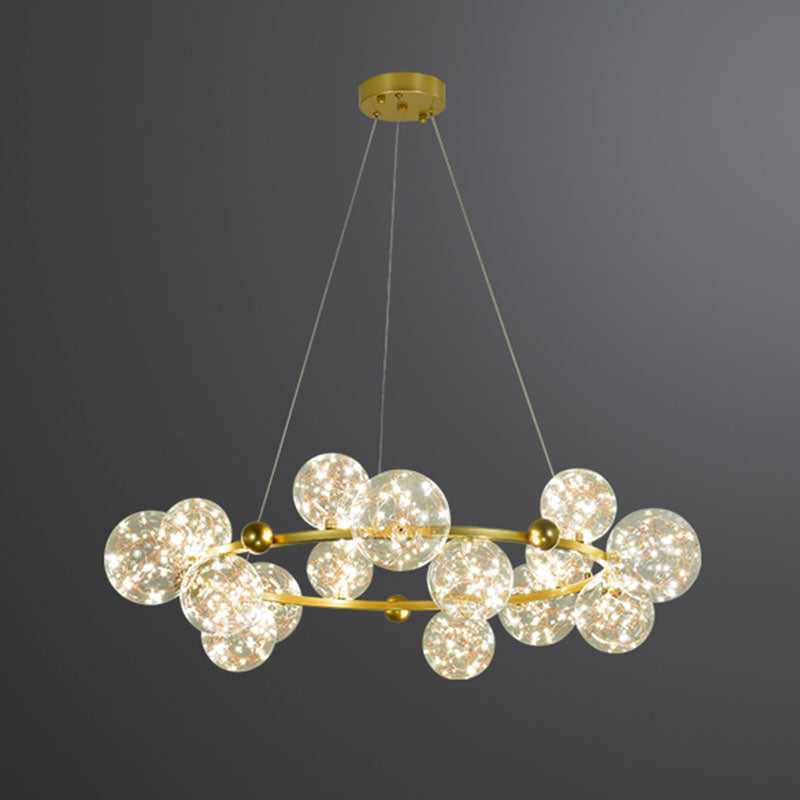 Simple Led Metal Chandelier With Starry Pendant - Clear Glass Shade