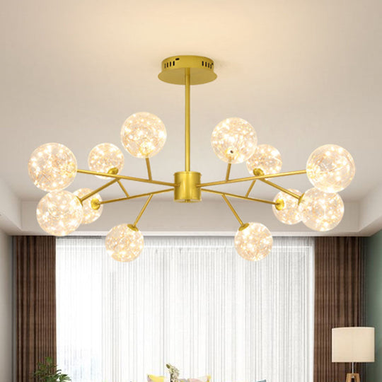 Modern Gold Glass Ceiling Chandelier: Led Pendant Light With Starry Effect 12 / Natural