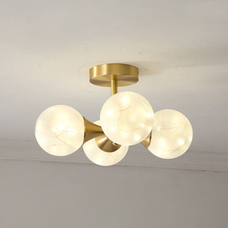Stylish Led Pendant Chandelier Brass Sphere With Starry Glass Shade 4 / Cream