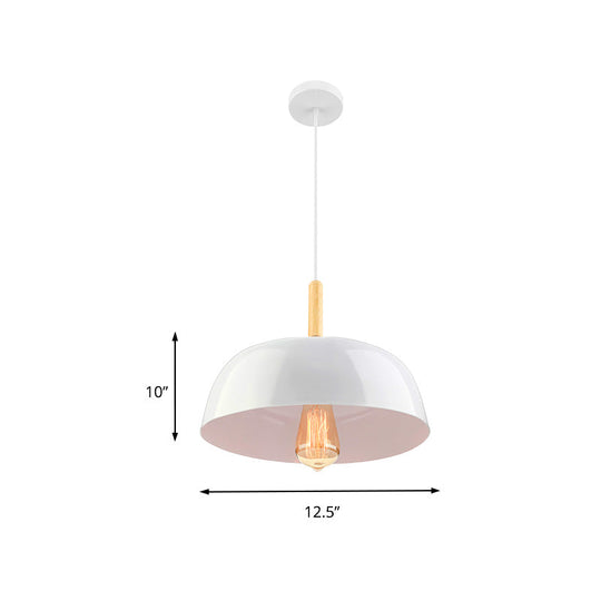 Metal Simple Style Bowl Ceiling Lamp - 1-Light Black/White Pendant Light For Dining Room 12.5/19