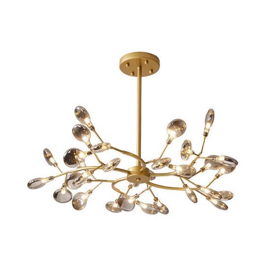 Modern Acrylic Ceiling Chandelier With Led Suspension - Gold Finish | Leaves Design For Living Room