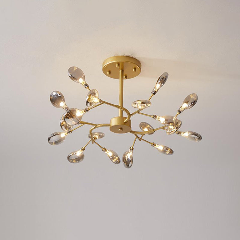 Modern Acrylic Ceiling Chandelier With Led Suspension - Gold Finish | Leaves Design For Living Room