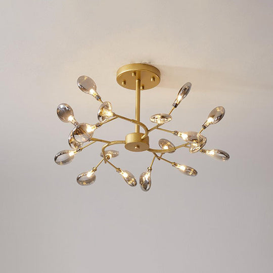 Modern Acrylic Ceiling Chandelier With Led Suspension - Gold Finish | Leaves Design For Living Room