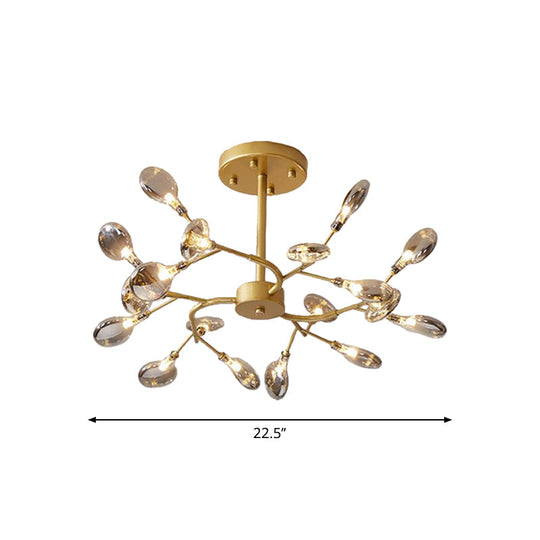 Modern Acrylic Ceiling Chandelier With Led Suspension - Gold Finish | Leaves Design For Living Room