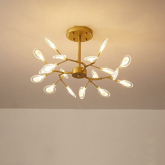 Modern Acrylic Ceiling Chandelier With Led Suspension - Gold Finish | Leaves Design For Living Room