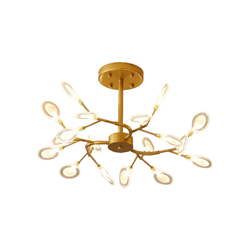 Modern Acrylic Ceiling Chandelier With Led Suspension - Gold Finish | Leaves Design For Living Room