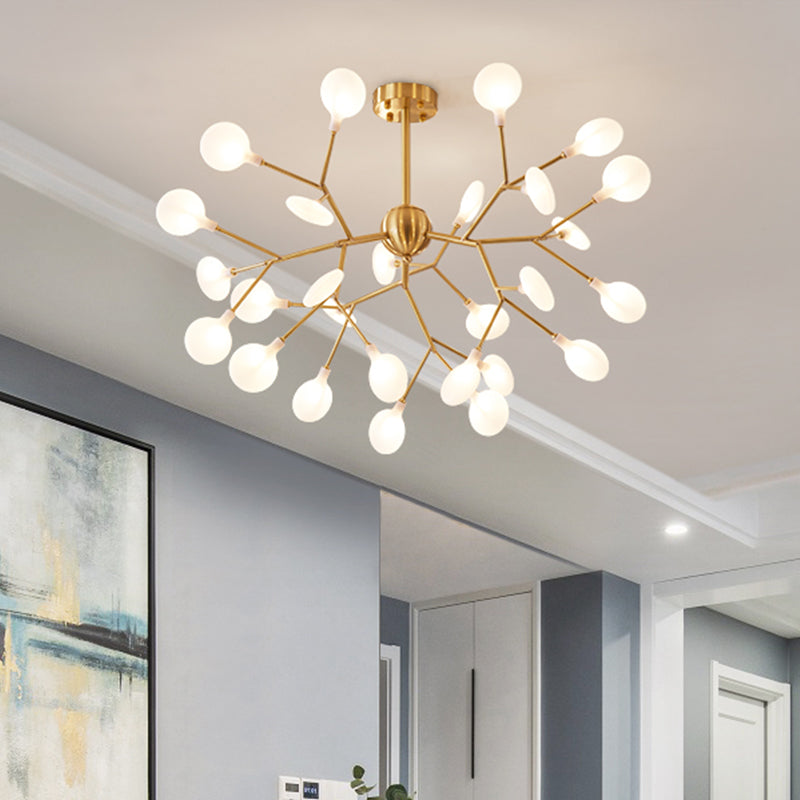 Minimalist Led Acrylic Branch Pendant Chandelier In Brass For Living Room Lighting