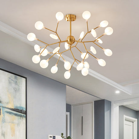 Minimalist Led Acrylic Branch Pendant Chandelier In Brass For Living Room Lighting