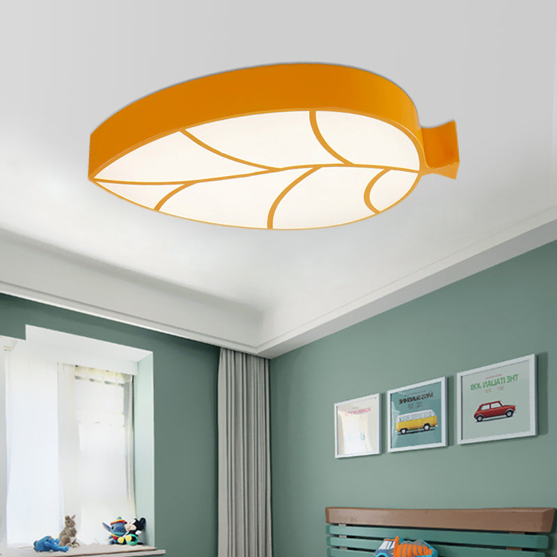 Kids Leaf Led Ceiling Lamp - Cartoon Acrylic Metal Flush Mount Light