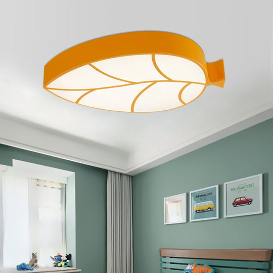 Kids Leaf Led Ceiling Lamp - Cartoon Acrylic Metal Flush Mount Light