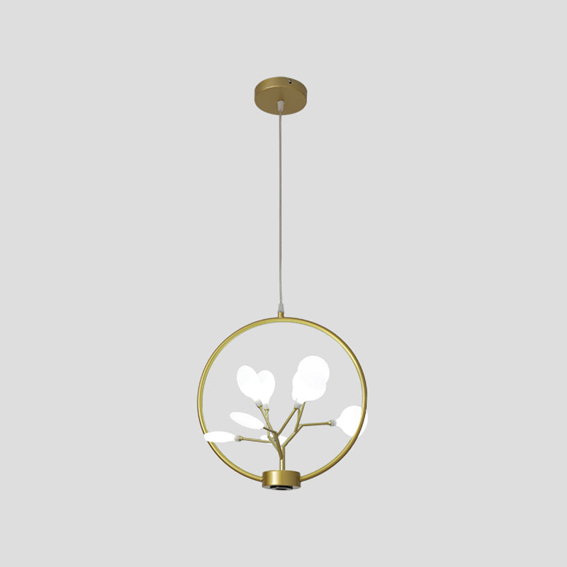 Modern Metal Circle Hanging Ceiling Light - 9 Bulbs Chandelier With Firefly Design