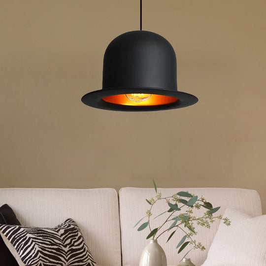 Modern Black Metal Hat Pendant Light For Dining Room - 1 6.5/7 Wide