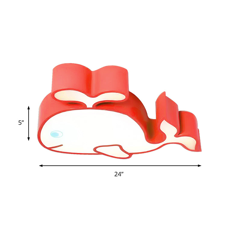 Whimsical Baby Whale Led Flush Mount Light For Kindergarten - Cartoon Acrylic Ceiling Lamp