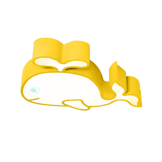 Whimsical Baby Whale Led Flush Mount Light For Kindergarten - Cartoon Acrylic Ceiling Lamp