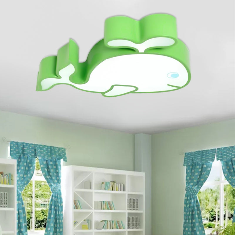 Whimsical Baby Whale Led Flush Mount Light For Kindergarten - Cartoon Acrylic Ceiling Lamp Green /