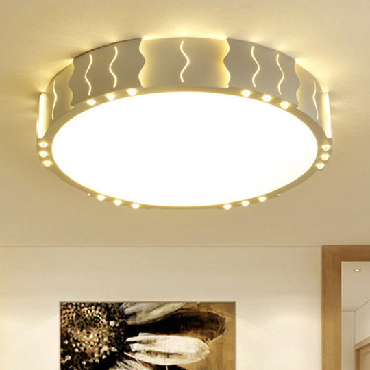 Modern Acrylic Led Flush Ceiling Light - White Square/Round Design For Living Room With Warm/White