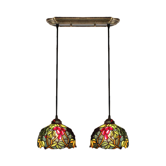 Victorian Pendant Lighting: Green Stained Glass Hanging Barrel Fixture With Grapevine Pattern 2 /