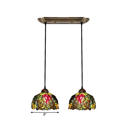 Victorian Hanging Light Fixture - Green Stained Glass Barrel Pendant With Grapevine Pattern