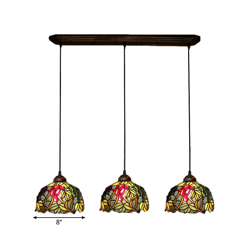 Victorian Hanging Light Fixture - Green Stained Glass Barrel Pendant With Grapevine Pattern