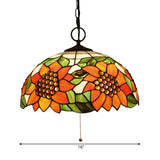 Black Baroque Stained Glass Chandelier Pendant Light Kit - 3-Bulb Domed Design With Petal Pattern