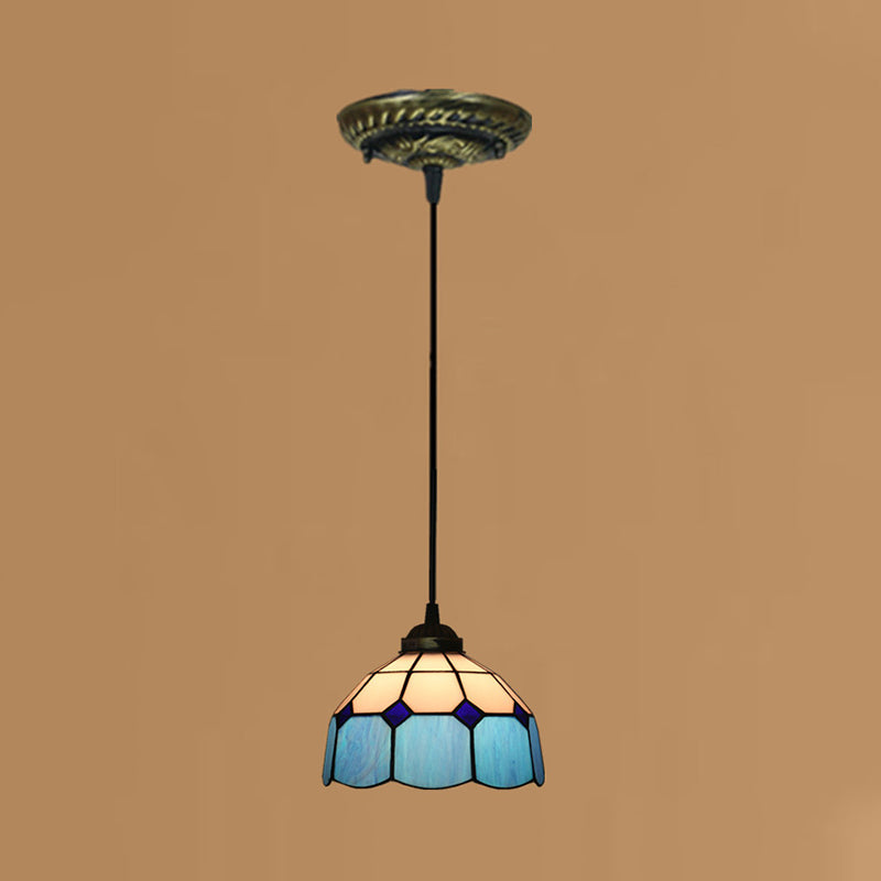Tiffany Style Stained Art Glass Pendant Light - Domed Drop Design With 1-Light For Hanging Ceiling