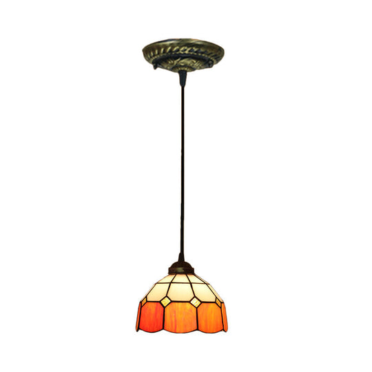 Tiffany Style Stained Art Glass Pendant Light - Domed Drop Design With 1-Light For Hanging Ceiling