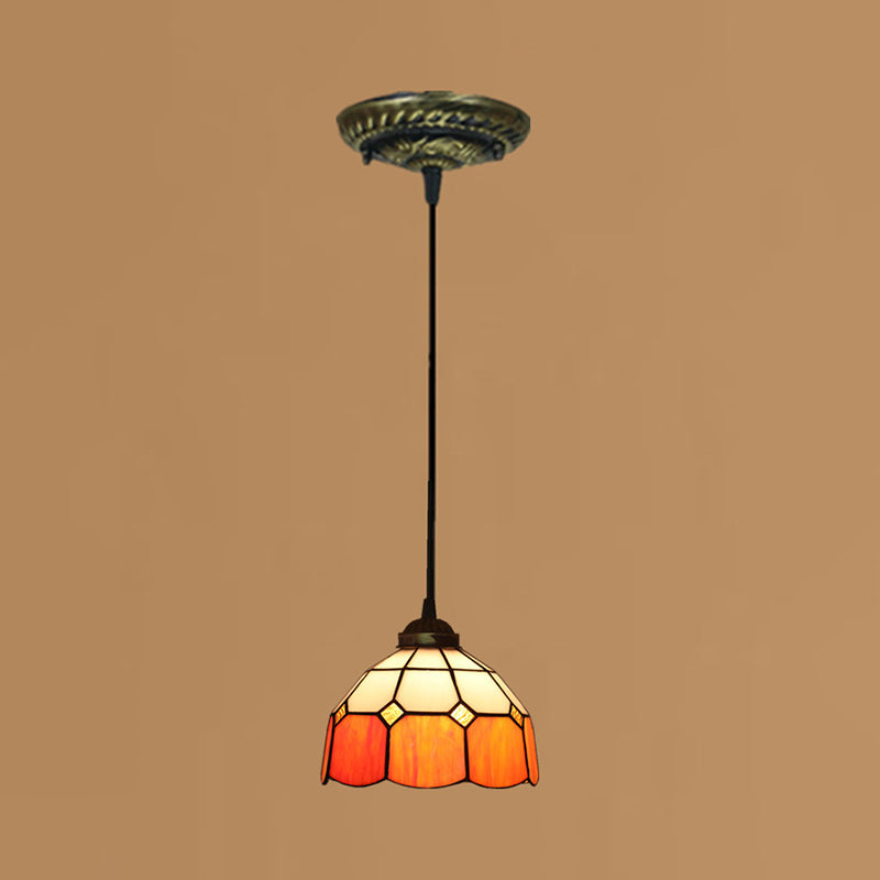 Tiffany Style Stained Art Glass Pendant Light - Domed Drop Design With 1-Light For Hanging Ceiling