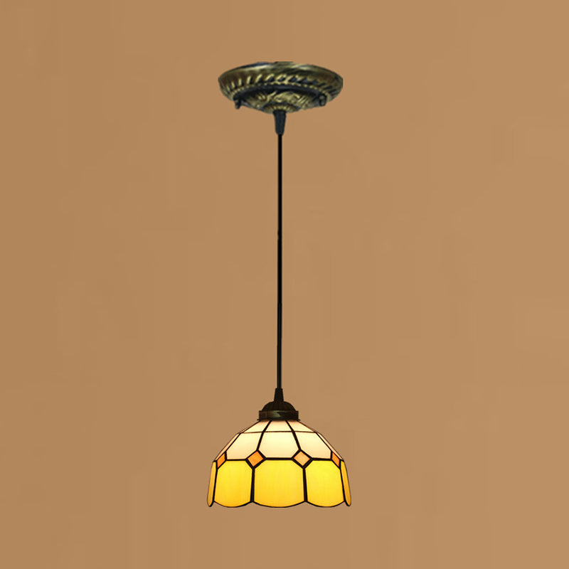 Tiffany Style Stained Art Glass Pendant Light - Domed Drop Design With 1-Light For Hanging Ceiling