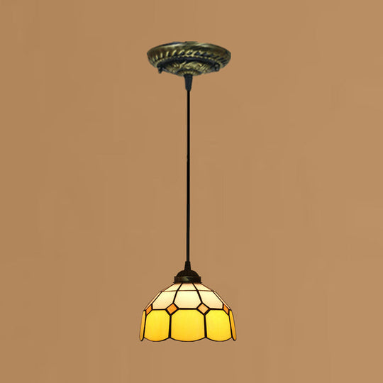 Tiffany Style Stained Art Glass Pendant Light - Domed Drop Design With 1-Light For Hanging Ceiling