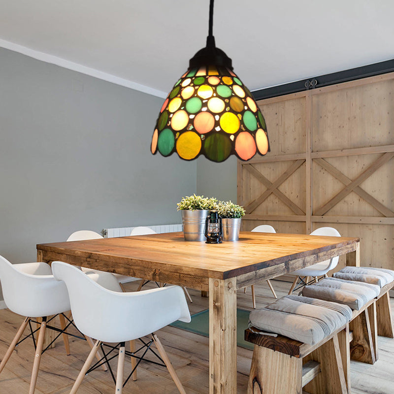 Baroque 1-Light Brass Bell Pendant Lamp - Handcrafted Stained Glass Stylish Drop Fixture