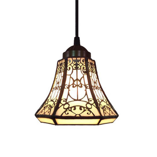 Baroque 1-Light Brass Bell Pendant Lamp - Handcrafted Stained Glass Stylish Drop Fixture White