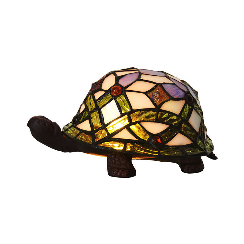 Handcrafted Baroque Turtle Shaped Night Lamp - Stained Glass Table Lighting In White