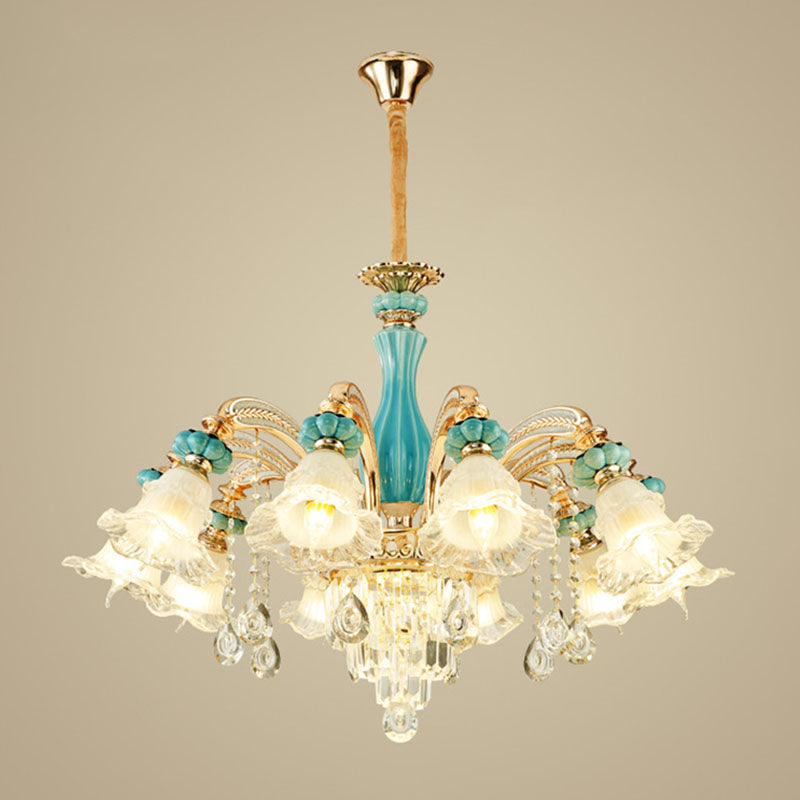 Gold Petal Ceiling Pendant Light With Frosted Glass - Elegant Crystal Chandelier For Living Room