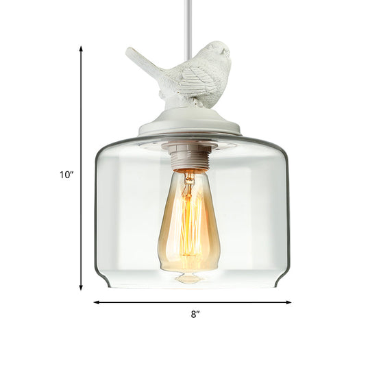 Modernist Pendant Lighting: Cylindrical/Barrel Shaped Hanging Lamp With Clear Glass Bird Design (1/5